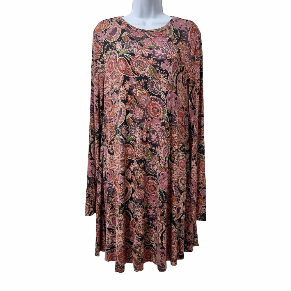 Natural Life Stevie Knit Long Sleeve Mini Dress Size M Black Sketched Paisley